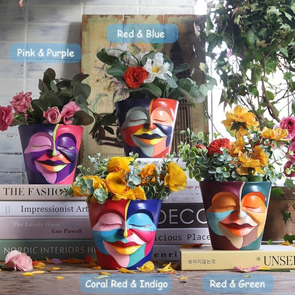 GUGUGO Abstract Rainbow Head Planter, Graffiti Face Planters Pots with Drainage, Flower Plant Pots for Indoor Plants, Unique Funny Pots for Plant Lover Gifts