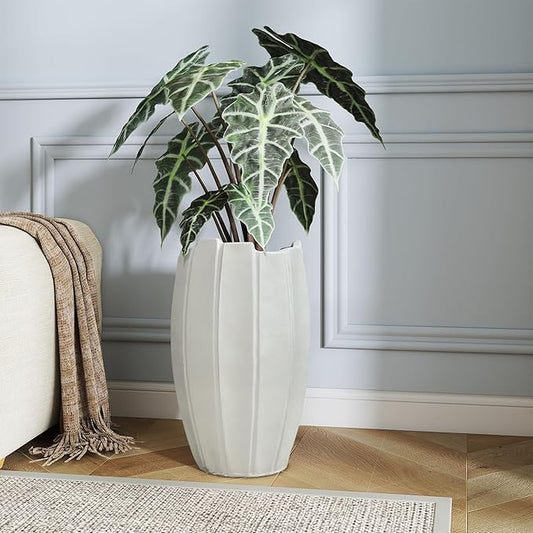 Large Planter 22 Inch Tall Plant Pot with Drainage Hole, Modern Indoor Outdoor Flower Pot for Home Decor Balcony Garden, Wavy Rim Design