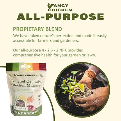 All-Purpose Manure - 15lbs Pelleted Dried Organic Chicken Manure | All-Natural Plant Food | Ideal for Vegetables Plants Fruits Trees Lawn Gardening & Farming | USDA Organic (2 Pack)