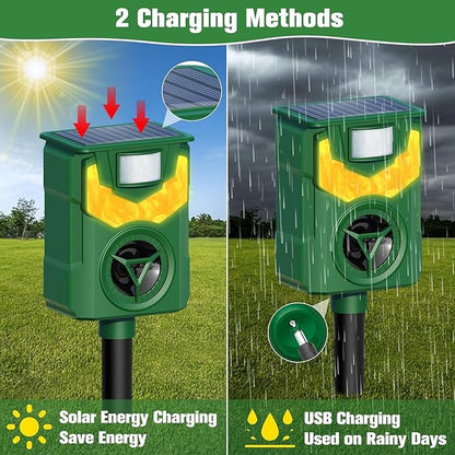 Solar Animal Repeller Outdoor,2025 Upgrade Ultrasonic Animal Repeller,Cat Repellent Outdoor,Squirrel Repellent with Motion Sensor & Flame Light,Waterproof Raccoon Repellent Devices,Repel,Deer,Rabbit