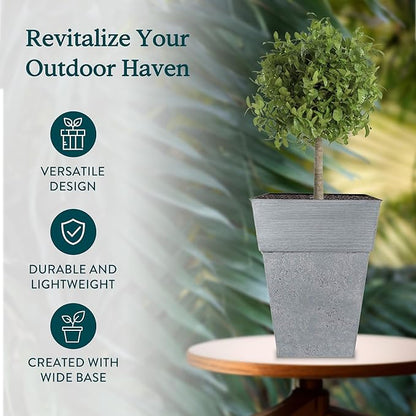 The HC Companies 22 Inch Avino Tall Square Planter - Decorative Indoor Outdoor Plant Pot for Front Porch, Deck, Patio and Home, Oxidized Black