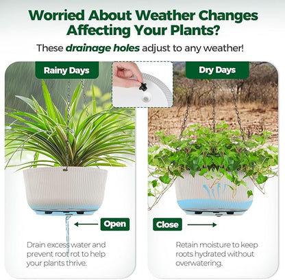 T4U 12 Inch Large Hanging Planters for Indoor Plants, 2 Pack Self Watering Pots Indoor, Hanging Baskets for Plants,Hanging Flower Pot with Drainage Hole and Plant Hanger, White