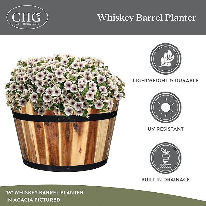 Classic Home and Garden 5/800/3 Wood Barrel Set of 3 Planters, Acacia