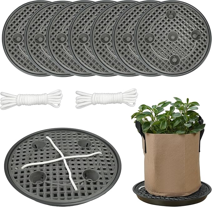 8 Pack 16 inch Self Watering Base for Fabric Grow Bag, Self-watering Plastic Elevated Plant Saucer Stand, Automatic Watering Tray for Non-woven Planter Flower Pot Growth Tent Greenhouse Indoor Outdoor