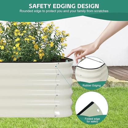 5 in 1Galvanized Raised Garden Bed - 8x3x1.4ft Modular Garden Planter Bed Outdoor | Steel Raised Bed Kit with Bracing Rods, Gloves for Gardening Vegetables Fruits and Flowers - White