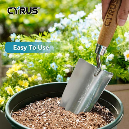 CYRUS Garden Shovel 12.6”Stainless Steel,Small Shovels for Gardening with Ash Wood Handle,Hand Shovel Garden Spade Potting Soil Scoop for Planting,Transplanting