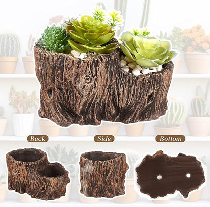 3 Pcs Driftwood Stump Log Concrete Planter Driftwood Planter Succulent Pot Plant Pot for Succulents for Outdoor Indoor Home Patio Garden Decoration (Classic)