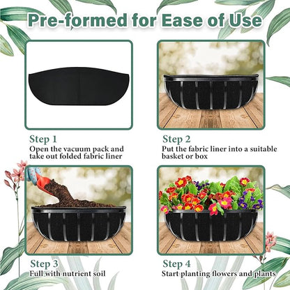 Riare 6 Pack 36 Inch Black Felt Window Box Liners- Fabric Trough Planter Basket Liners Replacement, Non-Woven Hanging Plant Liner for Wall Hanging Basket, Garden Fence Railing (Avoid Bird Nesting)