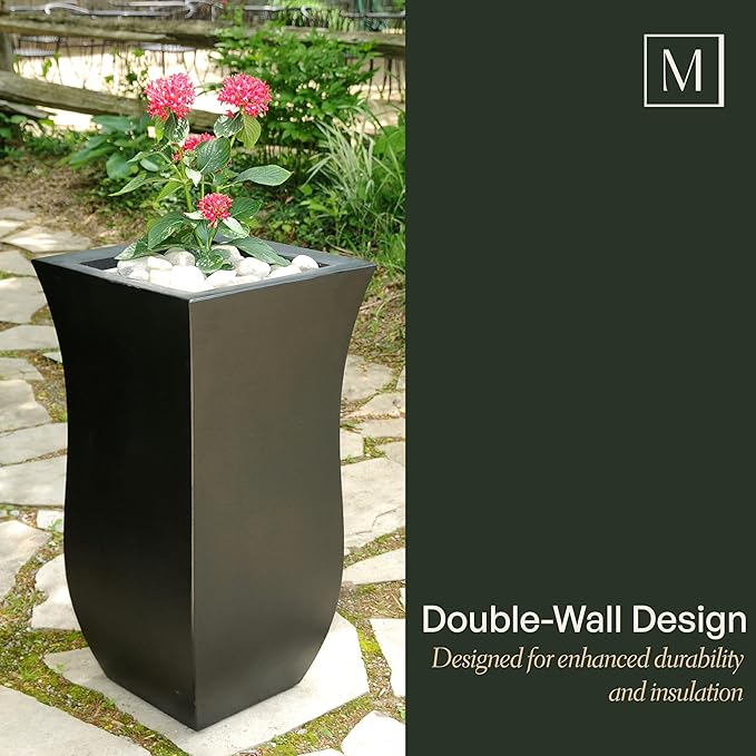 Mayne Valencia 30-Inch Tall Planter – Weather-Resistant Planter for Flowers – Durable Indoor/Outdoor Design for Patio, Porch, or Entryway