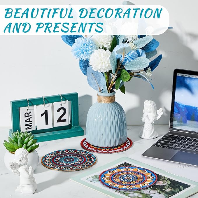 6 Pcs Boho Plant Pot Mat Absorbent Non Slip Round Pot Coaster Pad Gardening Indoor Outdoor Flower Plant Protect for Table Desk Floor, 5.9 Inches