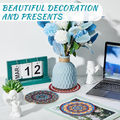 6 Pcs Boho Plant Pot Mat Absorbent Non Slip Round Pot Coaster Pad Gardening Indoor Outdoor Flower Plant Protect for Table Desk Floor, 5.9 Inches