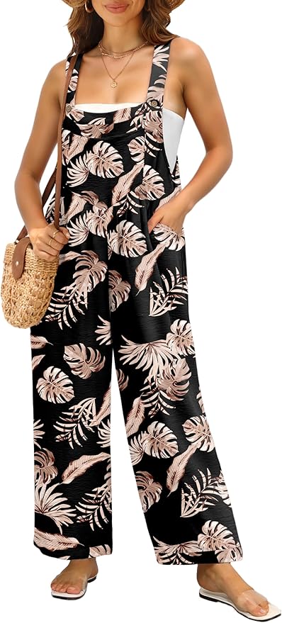 IWOLLENCE Women's Summer Jumpsuits Boho Wide Leg Overalls Casual Loose Rompers with Pockets 2025