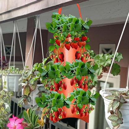 Upside Down Planter Tomato Herb Strawberry Grow Bags | 8 Hole Hanging Grow Bags for Tomato Chili Herb Strawberry,Hanging Aeration Fabric Strawberry Planter Bags for Growing Herbs Flowers