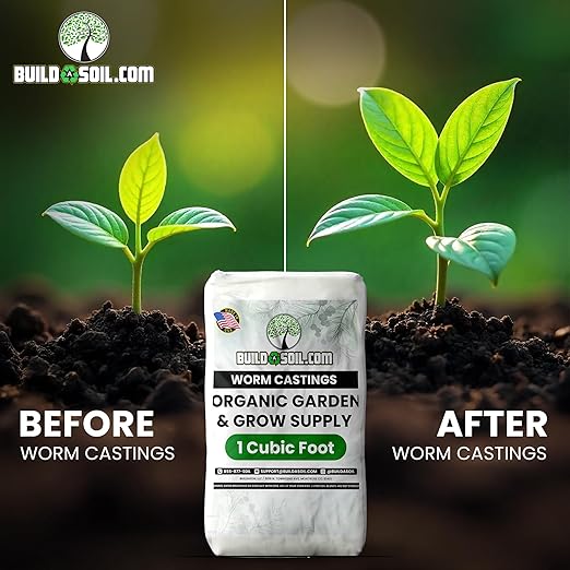 BuildASoil Worm Castings for Gardening - Vermicompost Organic Fertilizer for Lawns - Ensures Larger Plants & More Vegetables - Natural Earthworm Castings for Indoor & Outdoor Plants (1 Cubic Foot/Bag)