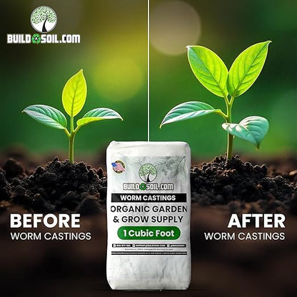 BuildASoil Worm Castings for Gardening - Vermicompost Organic Fertilizer for Lawns - Ensures Larger Plants & More Vegetables - Natural Earthworm Castings for Indoor & Outdoor Plants (1 Cubic Foot/Bag)