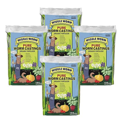 100% Pure Organic Mineral-Dense Worm Castings Fertilizer, 30lbs - Improves Soil Fertility and Aeration for Growing Better Houseplants, Vegetables, and More, Pack of 4