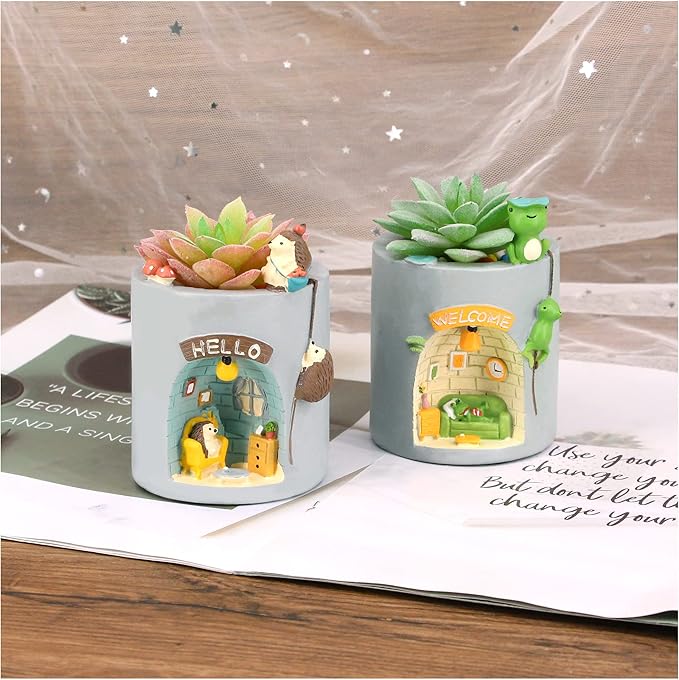 Segreto Creative Resin Plants Flower Pots Planter with Drainage for Succulent Planting Pot Decorated Desk,Garden,Living Room (Frog)