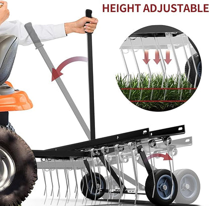 YITAMOTOR 40 Inch Tow Behind Dethatcher, Lawn Dethatcher Rake with 20 Spring Steel Tines & Lift Handle for ATV or Mover Tractors, Tow Behind Lawn Rakes for Lawn Garden Farm Grass