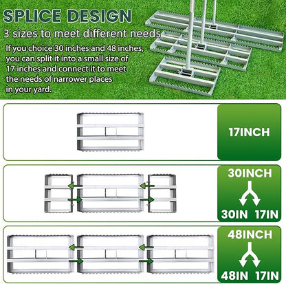 Lawn Leveling Rake, 2-in-1 Double Side can Switch, with 20pc Marking Flags to Mark Low Spot, Stainless + Powder-Coat, FLAT Level Soil/Dirt/Compost on Lawn, SERRATED Rake Dead Grass/Ruts/Gravel on Yard