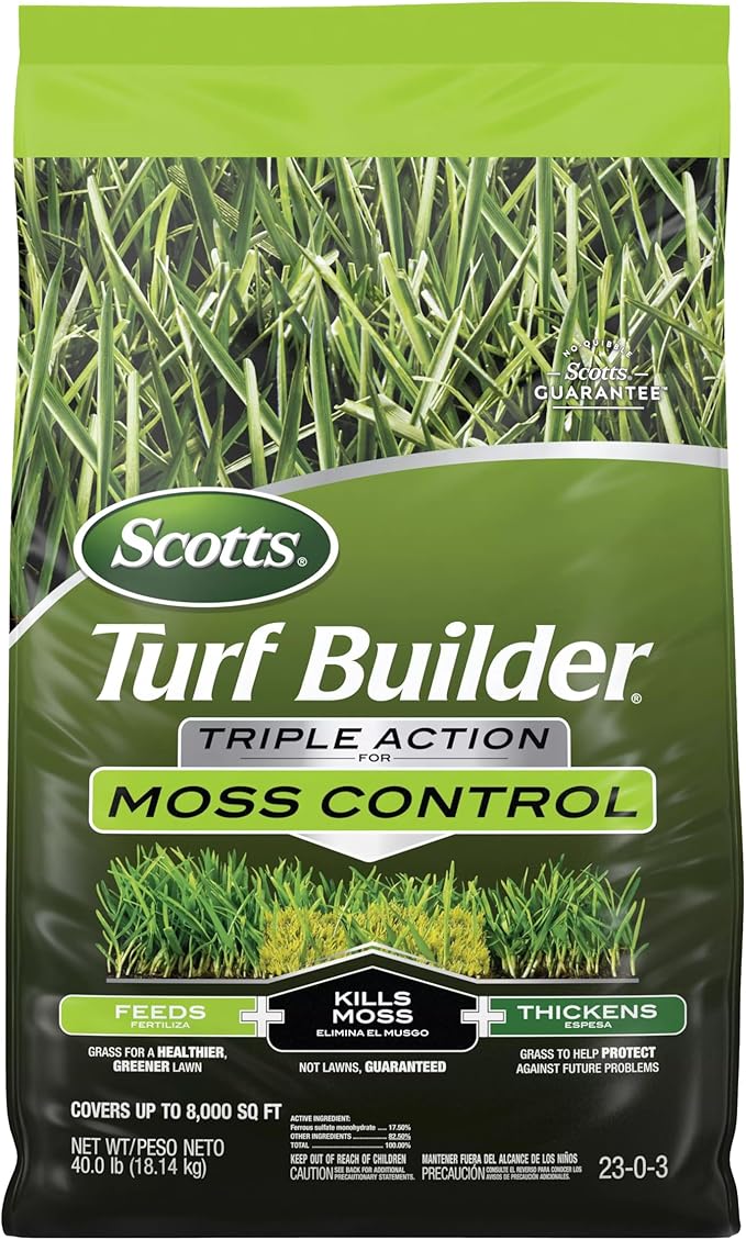 Scotts Turf Builder Triple Action for Moss Control, Moss Killer and Lawn Fertilizer, Covers Up to 8,000 sq. ft., 40 lbs.