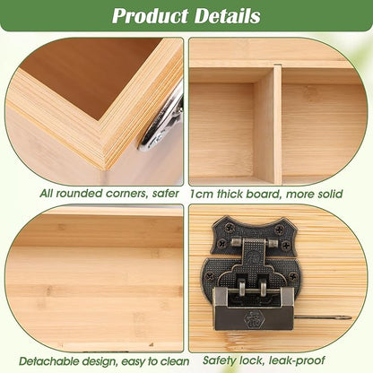Luxiv Bamboo Seed Saving Box, Wood Seed Storage Organizer Box Large Seed Container with Lid Wood Garden Seed Bin with Lock, 3 Handle, 30P Envelope Seed Bags, 30P Plant Tags, 1 Double Side Pen