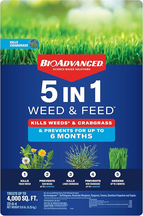 BioAdvanced 5 In 1 Weed and Feed, Granules, 9.6LB