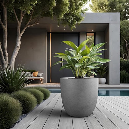 Kante Round Concrete Planter, Large Outdoor Indoor Garden Pots with Drainage Hole, 18-Inch Diameter Flower Pots for Patio, Garden and Home, Gray