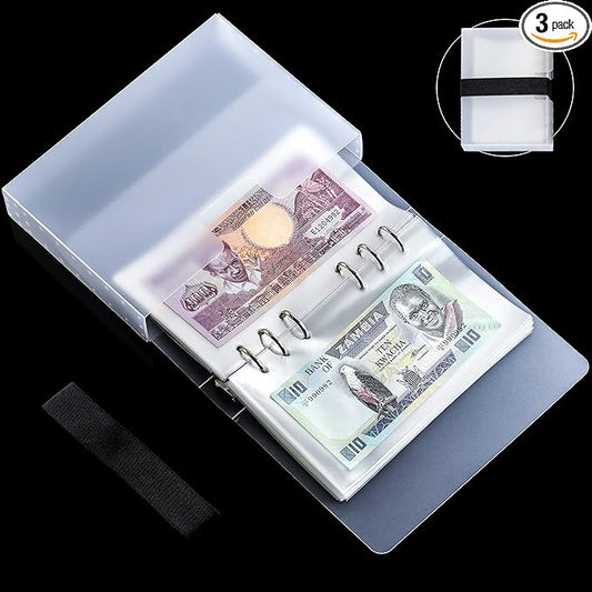 100 Pocket Currency Album - 7 × 4 inch Portable Banknotes Holder Dollar Paper Money Sleeves Storage Book for Bills Documents Tickets Trading Cards Stamps Collection Supplies AN0501BK