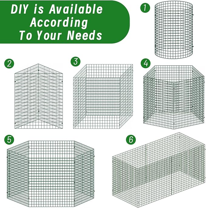 Plant Protectors from Animals - DIY Reusable Plant Cages for Outdoor Plants, Square Mesh Plant Covers Kits, 12"x12" Panels (6/18/30 Pcs) (6, Dark Green)
