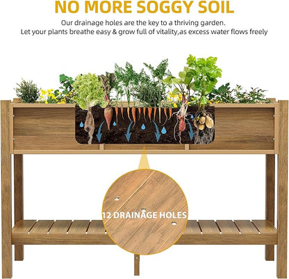 DWVO 48x18x30in Raised Garden Bed HDPE, Poly Wood Planter Box Stand,Weather-Resistant Planter Box with Legs, Elevated Garden Bed for Backyard, Patio, Balcony,Brown
