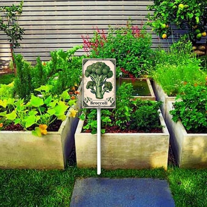 Uptell Vegetable Garden Broccoli Yard Sign Label With Stake Plant Markers For Outdoor Plants Waterproof 8x12inch Nursery Garden Outdoor Sign
