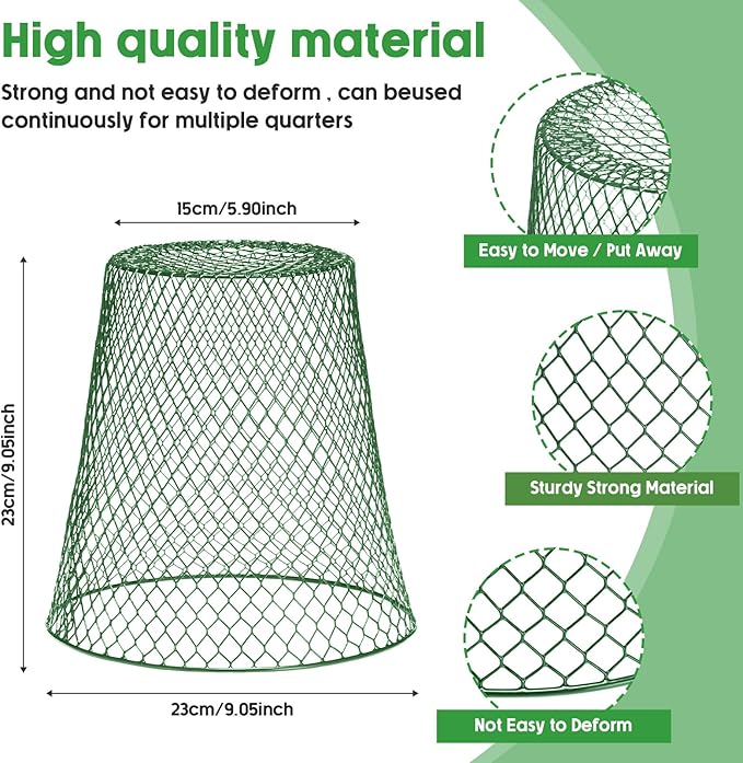 Geosar 10 Pcs 9 inch Chicken Wire Cloche Plant Protector Cover Metal Garden Cloche Dome for Plants Chicken Wire Protection Basket with Garden Stakes for Avoiding Rabbit Bird Small Animals Eat (Green)