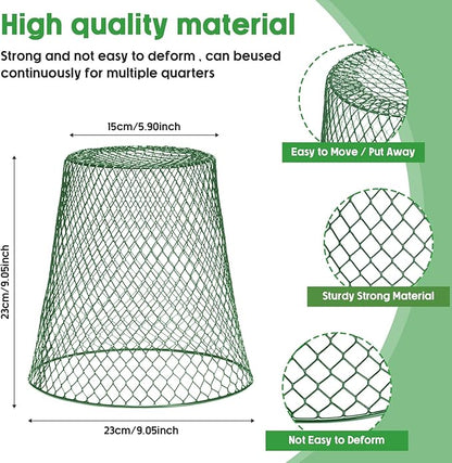 Geosar 10 Pcs 9 inch Chicken Wire Cloche Plant Protector Cover Metal Garden Cloche Dome for Plants Chicken Wire Protection Basket with Garden Stakes for Avoiding Rabbit Bird Small Animals Eat (Green)