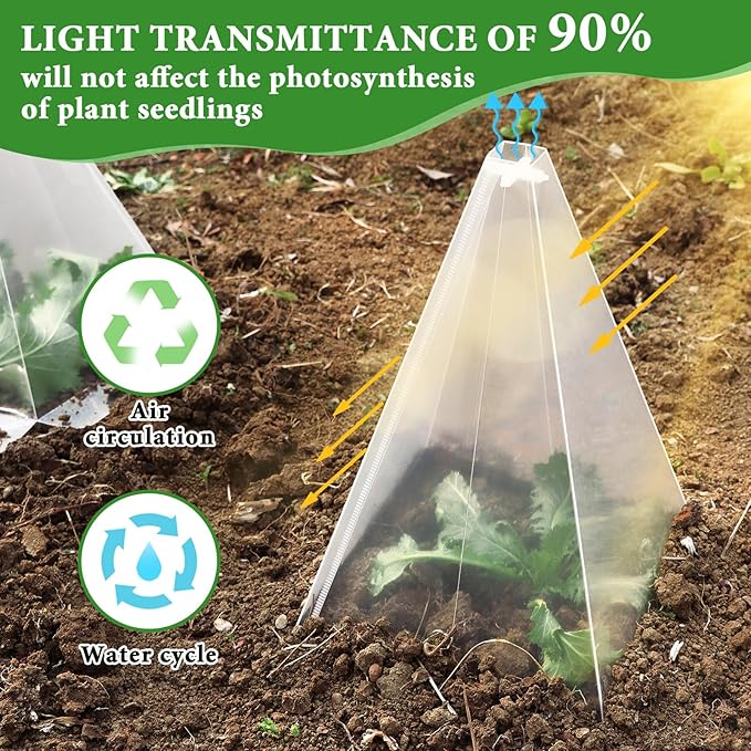 40 Pieces Garden Cloches for Plants, Reusable Plastic Plant Seedling Protector with 80 Ground Securing Peg, Transparent Bell Jar Cloches to Protect Plants from Birds, Slugs, sun, Frost, Freeze Weather