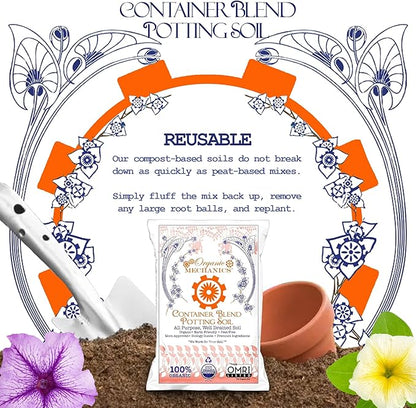 Organic Mechanics Container Blend Potting Soil, 16 qt - All-Purpose, Peat-Free, Well-Drained Blend with Compost, Rice Hulls, and Worm Castings for Growing Annuals, Perennials, Woody Plants