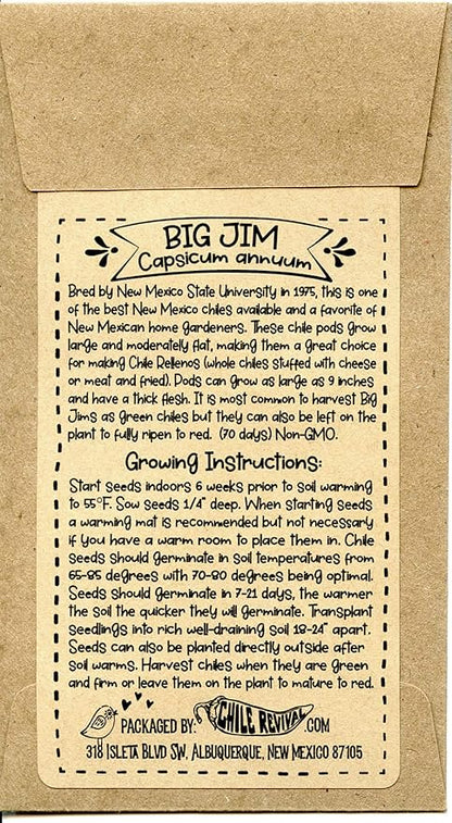 Hatch Chile Seeds from Chile Revival - Hatch Classic 3 Pack - 20 Seeds of Each 60 Total - NuMex 6-4 (Mild), Big Jim (Med-Hot), Sandia (Hot)