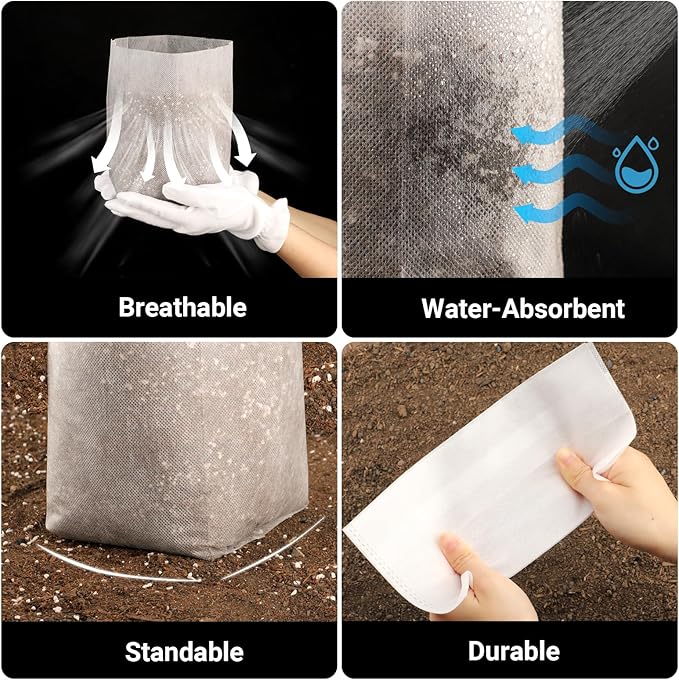 Seedling Nursery Bags, 200pcs 9 x 9 in Non Woven Fabric Nursery Seedling Grow Pouch, Garden Thickened Plant Grow Bags, Planting Flower Seed Starter Bags for High Seedling Survival Rate