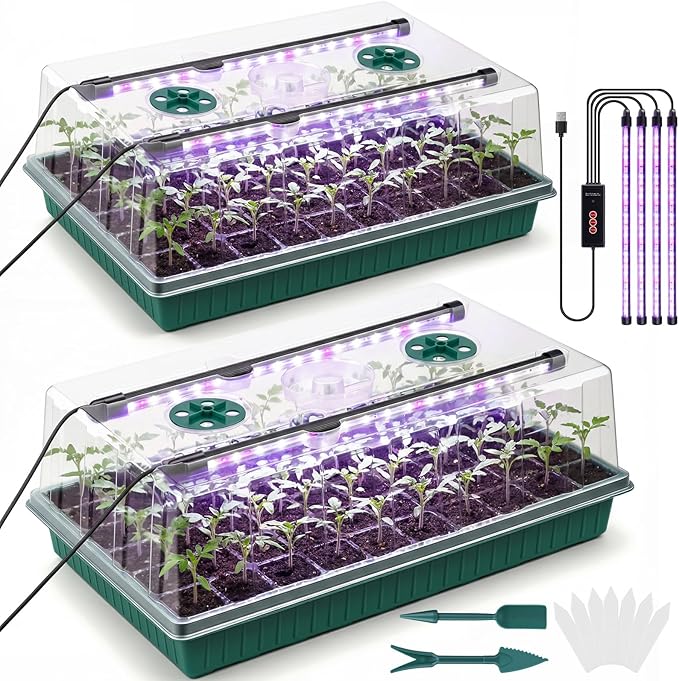 2 Pcks Seed Starter Tray 120 Cells Seed Starter Kit with Grow Light, Seed StartingTrays for Seed Seedling Planting Starter, Mini Greenhouse Plant Germination Trays