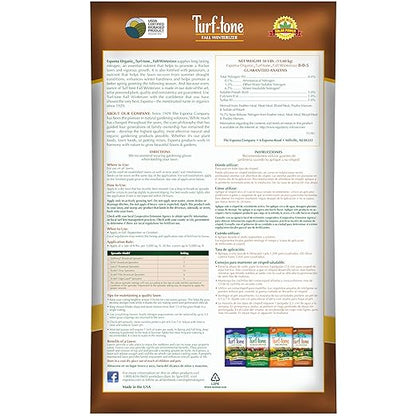Turf-Tone Fall Winterizer 8-0-5 Natural & Organic Lawn Food. Long Lasting Organic Nitrogen & Potassium for a Winter Strong Lawn. 30 lb. Bag Covers up to 5,000 Sq. Ft.