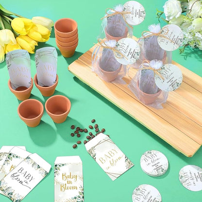 Baby Shower Party Favors Baby in Bloom Envelopes Seed Packets Include 24 Mini Terracotta Pots Seed Packets 24 Self Adhesive Envelopes Thank You Tags Gifts for Party(Greenery)