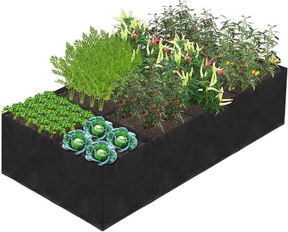 128 Gallon Fabric Raised Garden Bed, 6x3x1ft Large Garden Grow Bag Outdoor 8 Grids Planter Box Felt Planting Container for Growing Tomatoes Potatoes Plants Flowers, Black
