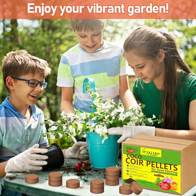 Legigo 100 Pcs 40mm Coco Coir Pellets Seed Starter Soil Mix- Organic Coconut Coir Potting Soil Pods for Seedling, Coco Peat Soil Discs for Indoor & Outdoor Plants Bonsai Herbs Vegetables and Flowers