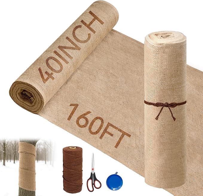 Burlap Roll, 40 x 160 ft, Heavy Duty Natural Jute Fabric for Weed Barrier, Tree Wrap, Gardening, Crafts, Wedding Decor (40IN*160FT)