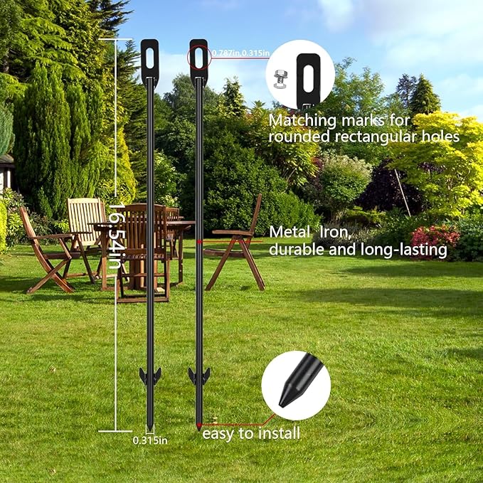4 Pack Stake for Yard Sign Metal Black Stakes for Ground Lawn, 16.5" Long 0.3 Inch Thickness, Easy Install, Suitable for Camping or Plant
