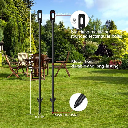 4 Pack Stake for Yard Sign Metal Black Stakes for Ground Lawn, 16.5" Long 0.3 Inch Thickness, Easy Install, Suitable for Camping or Plant