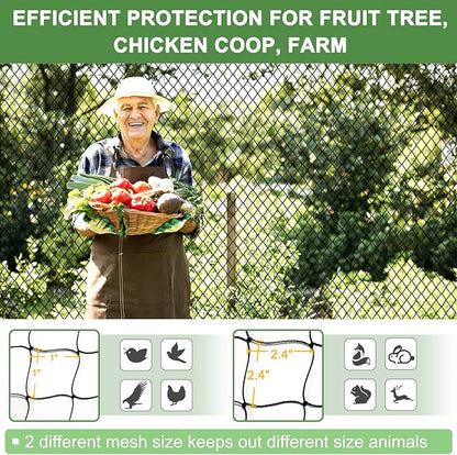 Bird Net - 50' x 50' Garden Netting with 2.4" Square Mesh Protect Fruit Tree, Plant & Vegetables from Poultry, Deer and Pests, Heavy Duty Tree Net for Garden, Farm, Orchard, etc.