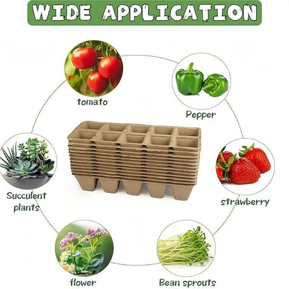 240 Cells Seed Starter Tray 24 Packs Biodegradable Peat Pots Germination Trays Organic Seed Starting Trays kit with 24 Labels 2 Transplant Tools
