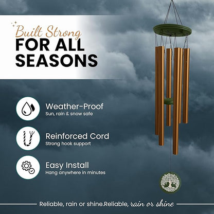 Memorial Gifts, Wind Chimes for Loss of Loved One - 36" Tree of Life, Deep Toned Windchimes Outdoors, Porch Decor, Double-Sided Engraved, loss of father gift, Wind Chimes for Outside Clearance