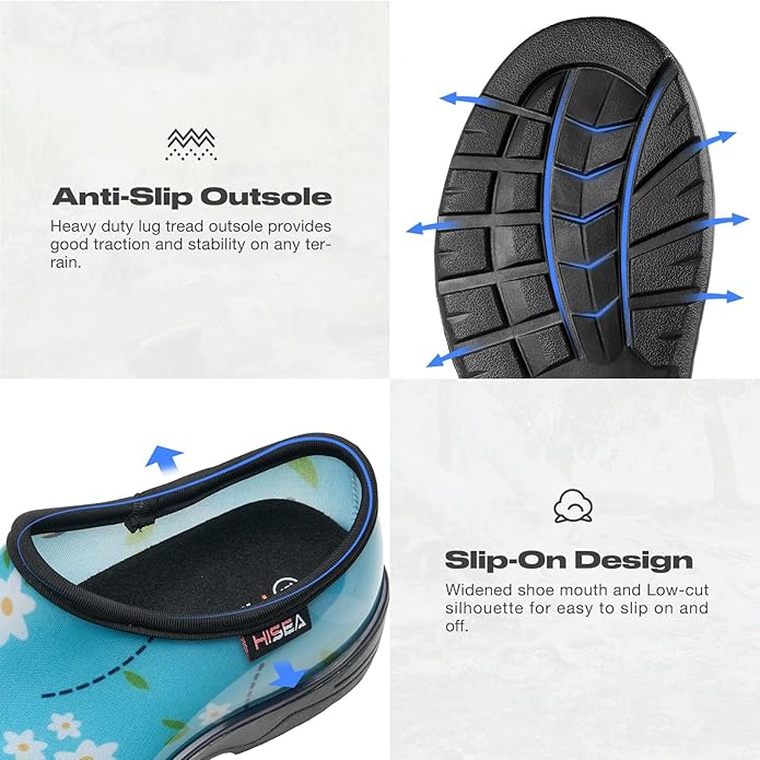 HISEA Waterproof Garden Shoe for Women Outdoor Slip-On Garden Clogs Rubber Rain Boots Short Ankle Booties Rain Shoes with Comfort Insole