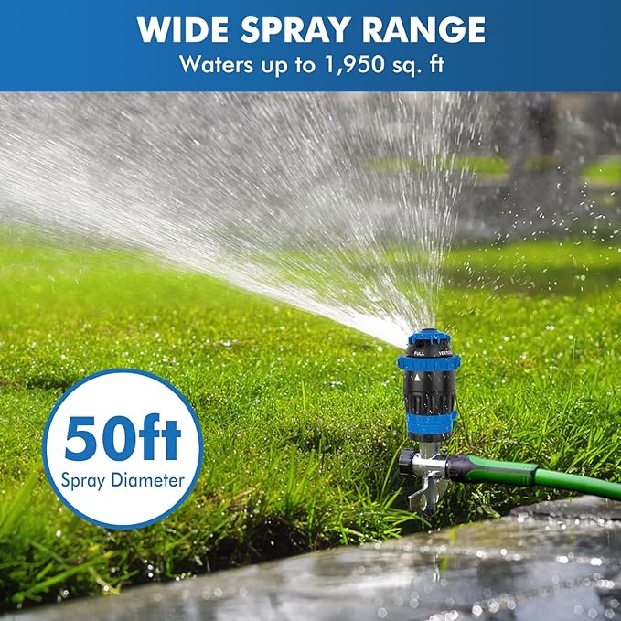 [2 Pack] RESTMO Gear Drive Sprinkler with Metal Spike Base, 5-Pattern Heavy Duty Gardening Watering System, Multi-Adjustable Lawn Sprinkle for Garden Plant, Flower Bed and Large Yard Area, Blue